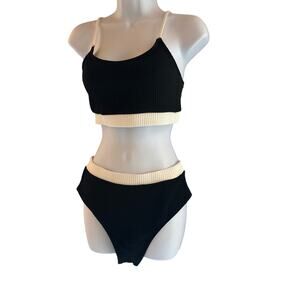 New Black & white high waisted ribbed bikini Two piece swimsuit women’s size M